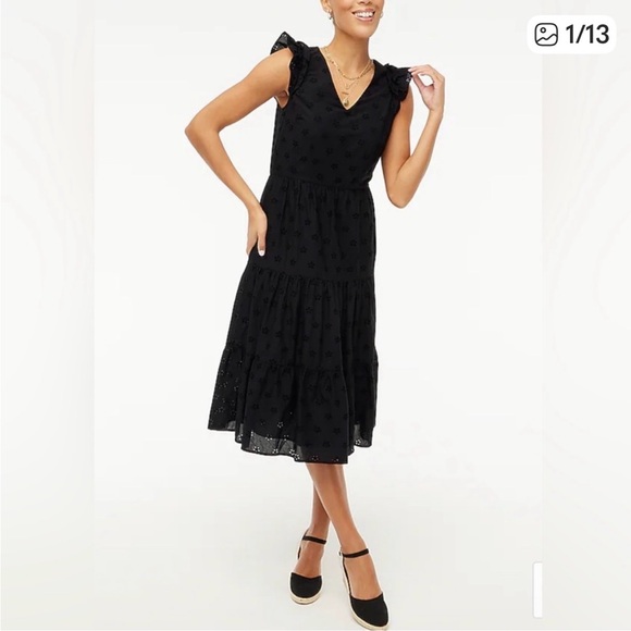 J. Crew Dresses & Skirts - J. Crew Black Midi Dress with Ruffle Sleeves